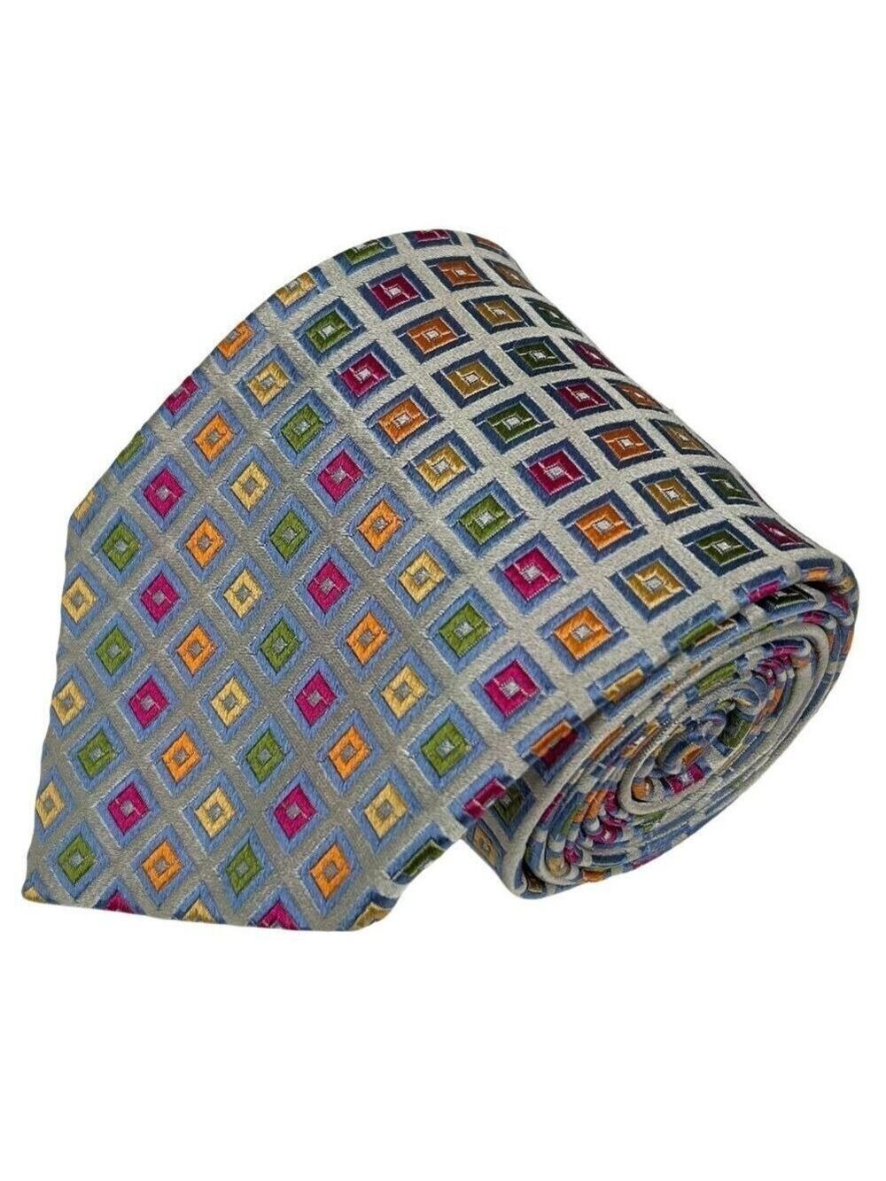 Paul Stuart Men's Silver Geometric Made in Italy Silk Tie